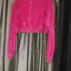 PrettyLittleThing Hot Pink Velvet Bomber Jacket